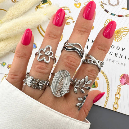 Justerbar blomster-ring i rustfritt stål