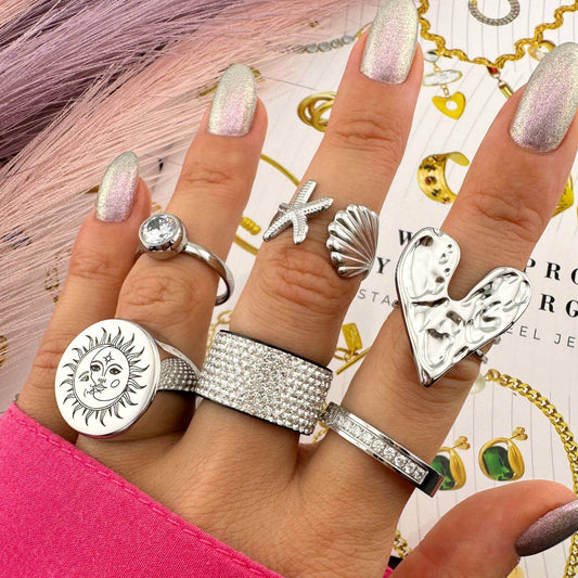 Glitrende bred ring i rustfritt stål med cubic zirconia