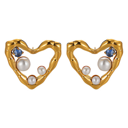 Hjerteøredobber med Perledetaljer – 18K Gullbelagt Stål