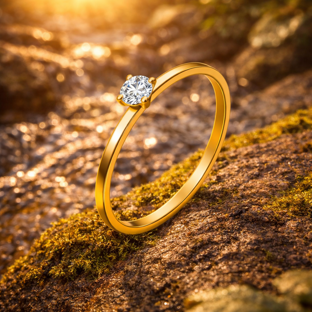 Klassisk Solitaire Ring – 18K Gullbelagt Stål