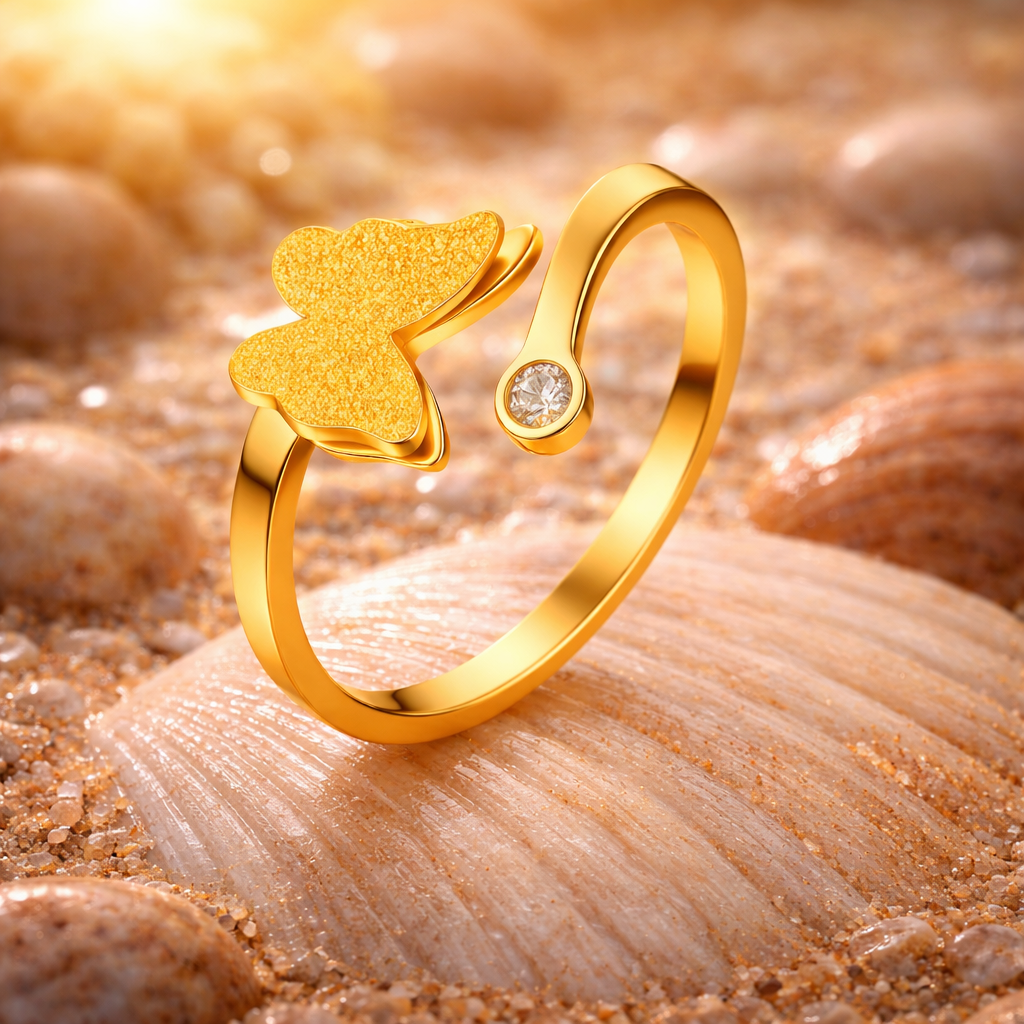 Sommerfugl Ring – 18K Gullbelagt Stål