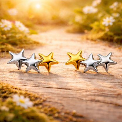 Stjerneøredobber – Elegant kontrast i gull og sølv