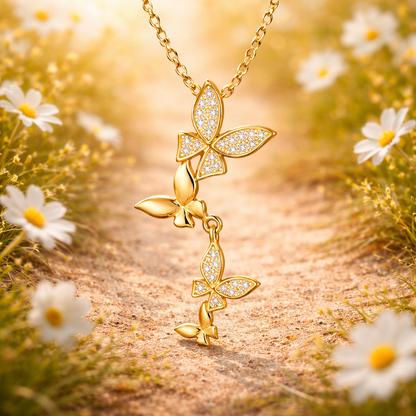 Halskjede – Sommerfugler i gyllen dans