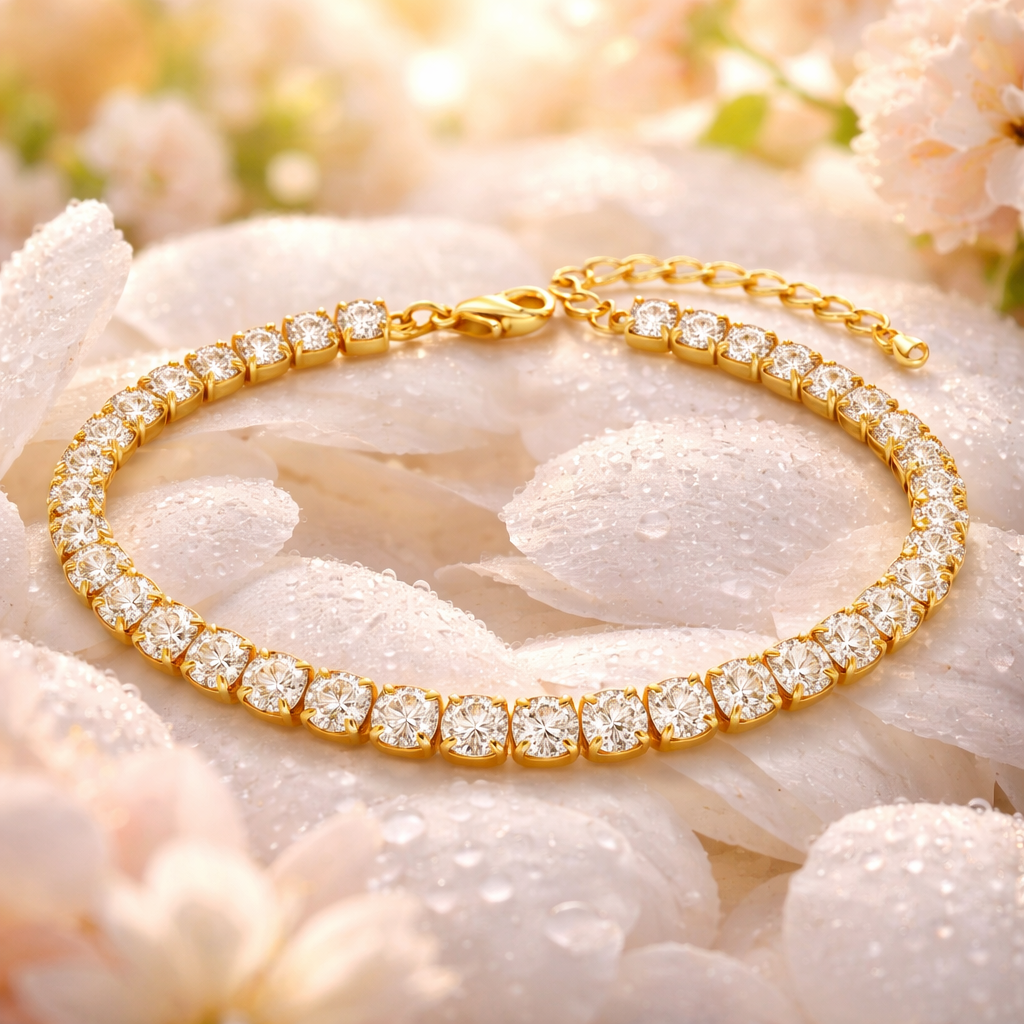 Armbånd med Kubisk Zirkonia – Luksus og glans i 18K gullbelagt stål