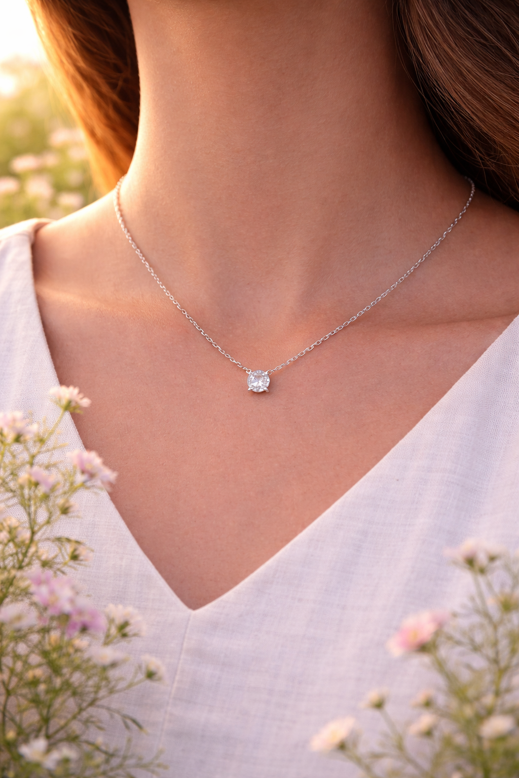 Elegant halskjede i rustfritt stål med glitrende anheng