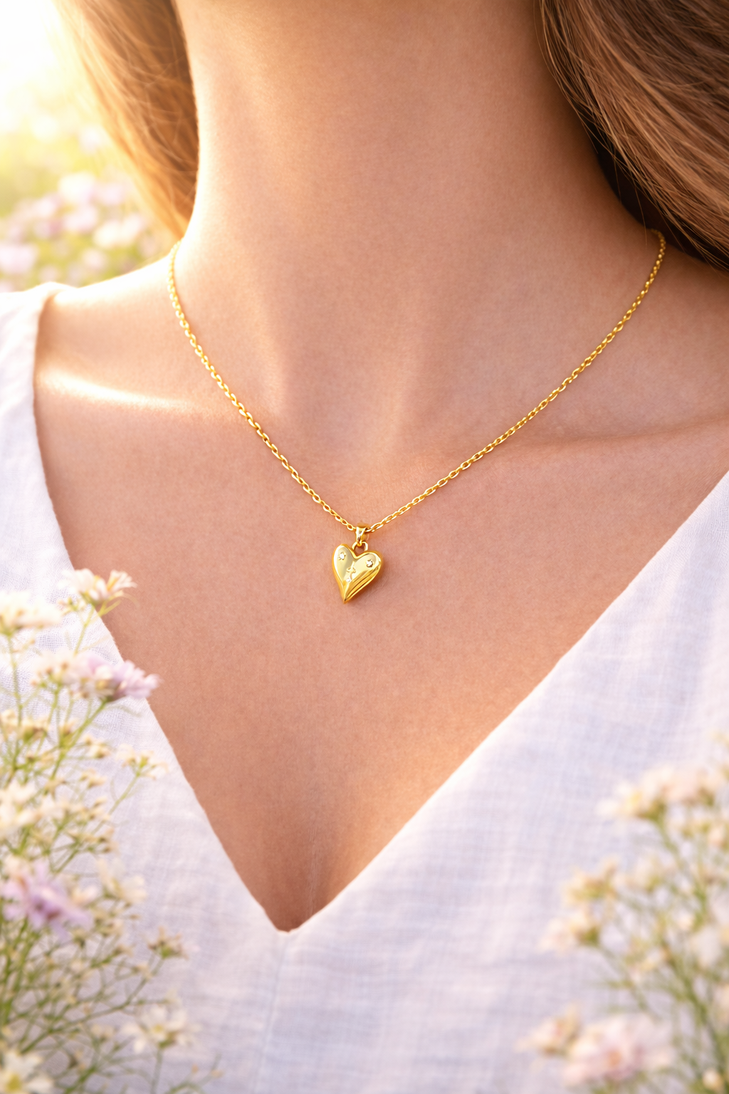 Elegant hjertehalskjede i 18K gullbelagt stål